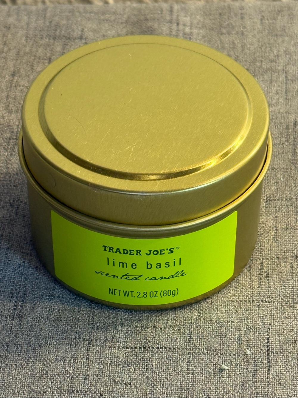 Trader Joe's Lime Basil scented candle, 2.8 oz. Burns up to 10 hours.
